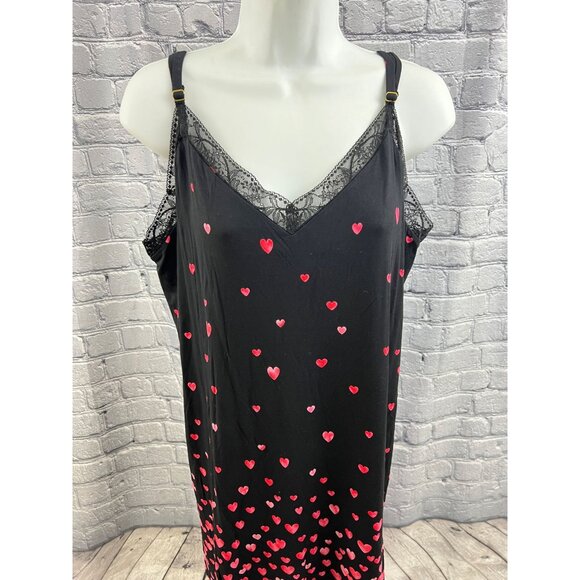 Soma Cool Nights Lace Trim Chemise Floating Hearts Black Size XL NWT Nightgown - Picture 10 of 10